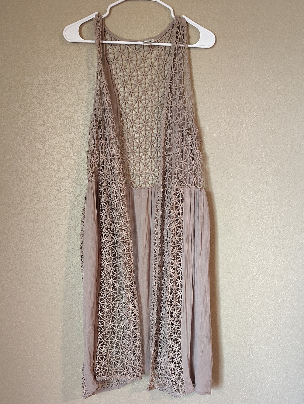 Bohemian Crochet Swim Cover-Up Vest in Taupe